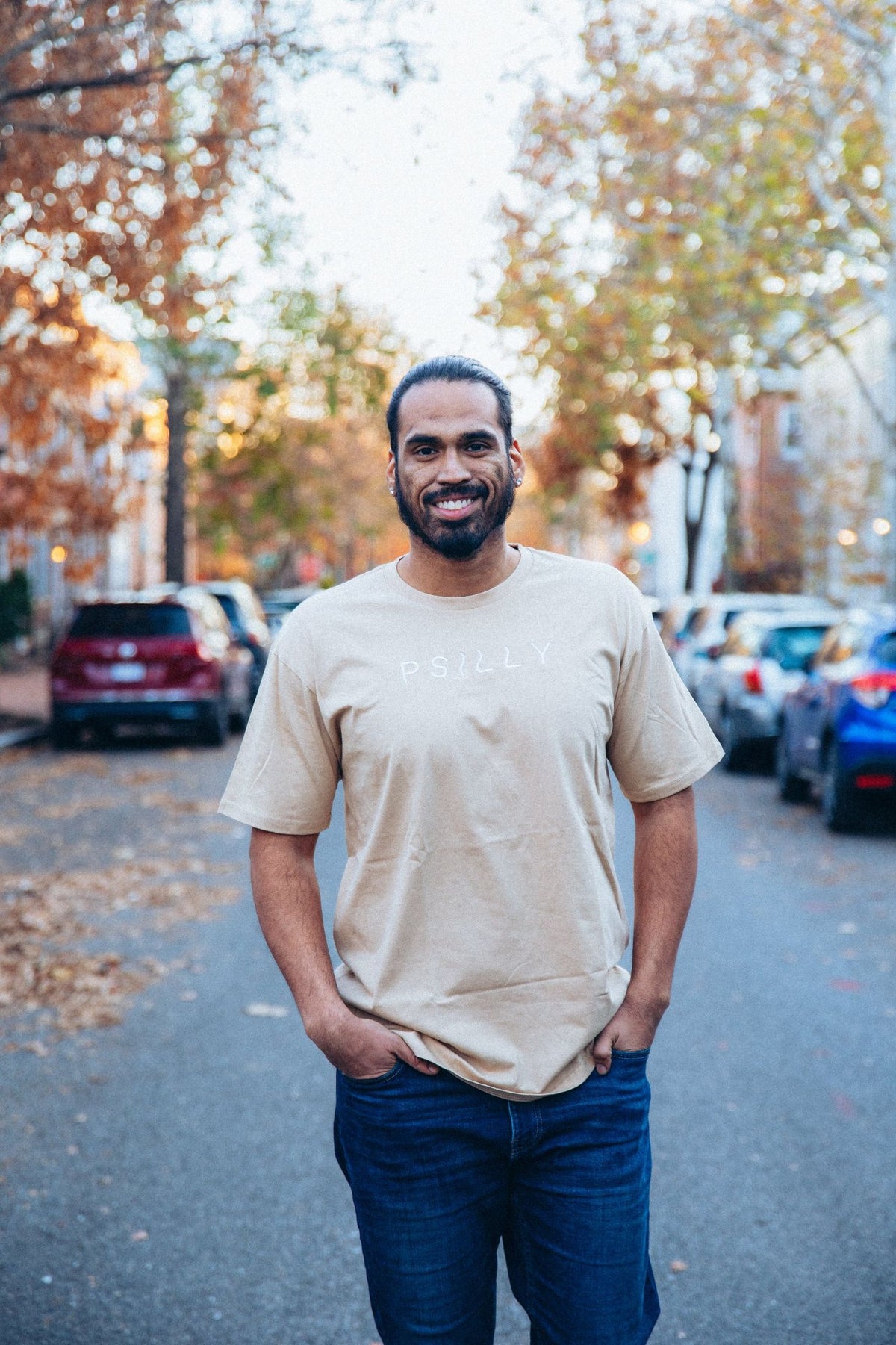 Tan PSILLY wordmark tee